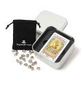 Estuche set de mus en caja de aluminio de 11x11 cm con amarracos y baraja