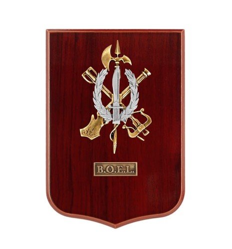 Spanish Legion BOEL crest plaque with cast pieces in bronze and nickel