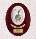 Custom crest plaque on oval wood with oval porcelain