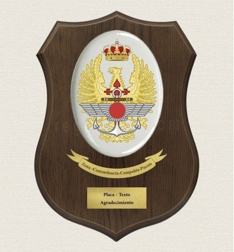 Custom crest plaque on walnut shield wood with oval porcelain