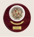 Custom crest plaque on round wood with round porcelain
