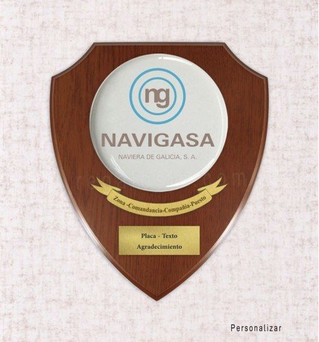 Crest plaque on shield wood with round porcelain