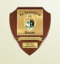 Custom crest plaque on shield wood with square porcelain