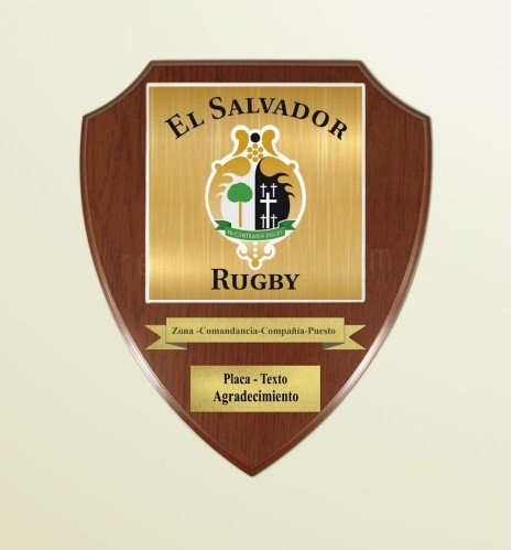 Custom crest plaque on shield wood with square porcelain