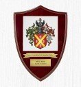 Custom crest plaque on heart-shaped wood with square porcelain