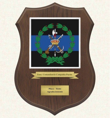 Crest plaque on walnut shield wood with custom square porcelain