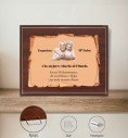 Budget commemorative plaque with full-colour parchment, walnut wood and metal stand