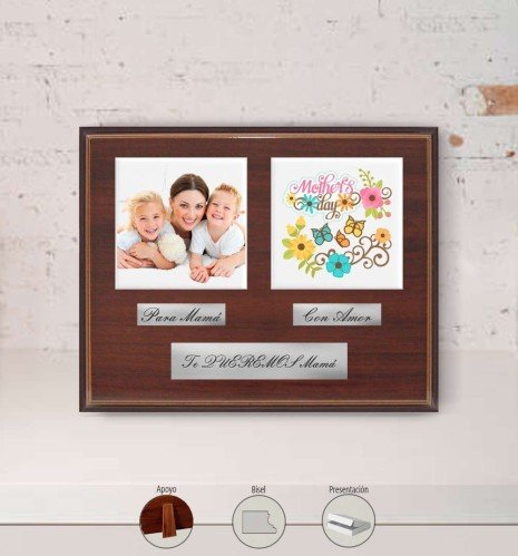 Premium tribute plaque with square porcelains and wooden stand