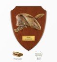 Metopa COES boina en bronce fundido sobre madera tono avena
