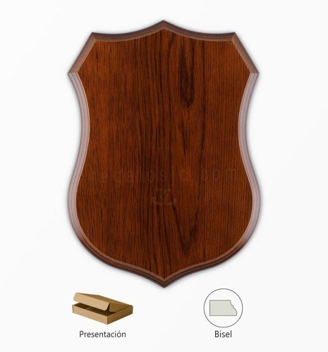 Madera escudo personalizable para metopa en nogal brillo