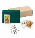 Complete mus set with counters, Fournier deck and mat in a cardboard box