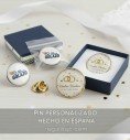 Pin redondo personalizado metálico con resina efecto cristal con logo a color