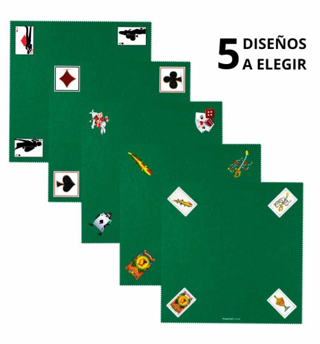 Tapete para juegos de mesa 50x50 cm en fieltro verde con cinco diseños a elegir