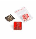 Pin del PSOE cuadrado esmaltado, trasera con cierre de mariposa y bolsa zip