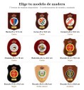 Wood models for the enamelled Royal Crown crest plaque: 7 shapes in mahogany, walnut, black, natural oak and hazel