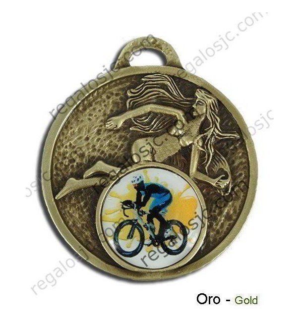 Medalla dorada de 55mm personalizada con motivos Ciclismo de 25mm