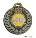 Medalla deportiva bicolor oro y plata de 55mm personalizada a 2 caras