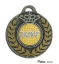 Medalla deportiva bicolor plata y oro de 55mm personalizada a 2 caras